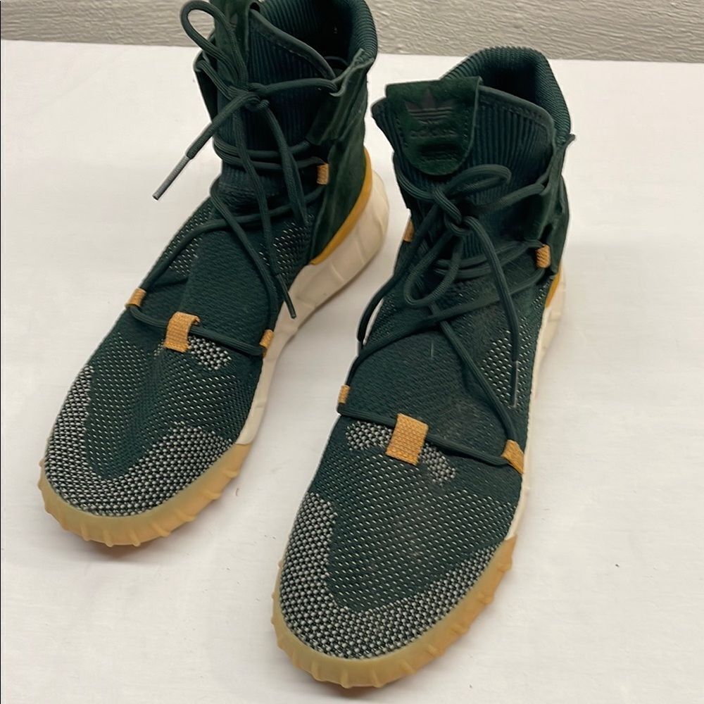 Adidas Tubular Primeknit Green and Tan (almost gold) High-Top Sneakers Size 12